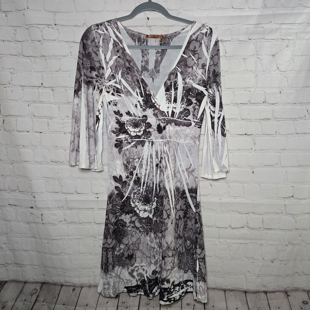 Y2k V Neck Empire Waist Butterfly Split Slevve Metalic Silver Black Fairy Dress - Picture 13 of 13